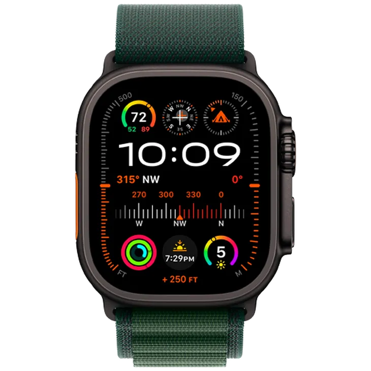 Apple Watch Ultra 2 Noir (Bracelet En Nylon Vert Foncé L)