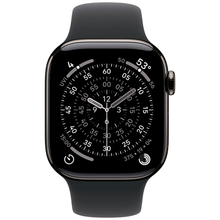 Apple Watch Series 11 42mm 5G Leisteen Titanium (Bracelet En Silicone Noir S/M)